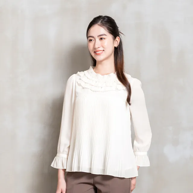 【perng yuh 芃諭名品】璀璨初見 層疊荷葉 珠飾 雪紡上衣(2026 SS Collection|5A春夏新品上市)