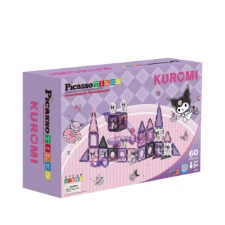 【PicassoTiles】三麗鷗系列軌道彩繪磁力片-Kuromi 60PCS(磁鐵 滾球 立體拼圖)