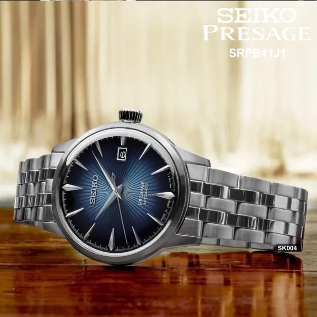 【SEIKO 精工】廣告款 PRESAGE Cocktail Time調酒師藍放射面40.5㎜款 SK004(SRPB41J1/4R35-01T0A)
