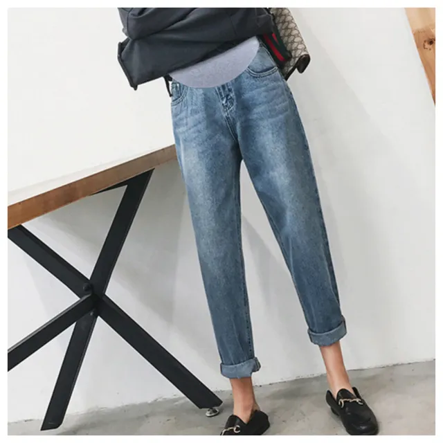 【ASister 小姊姊】現貨在庫★孕婦牛仔款時尚辣媽咪九分老爹褲(5色 M-2XL)