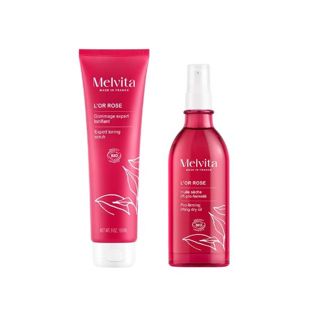 【Melvita 蜜葳特】輕盈纖體沐浴組(粉紅胡椒美體油100ml+磨砂蜜150ml)