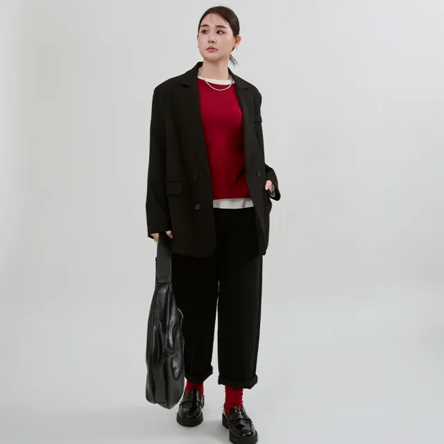 【M：MINb】不易皺簡約針織上衣(深紅/中大尺碼女裝/XL女裝/女裝/大尺碼上衣/針織上衣)