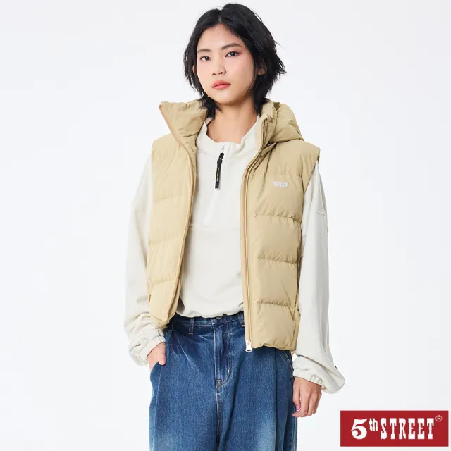 【5th STREET】女裝 羽絨背心 連帽外套 卡其(550044)