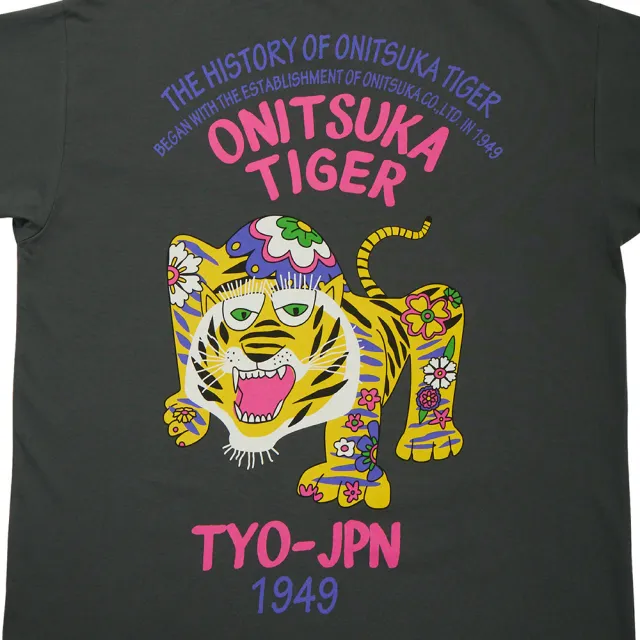 【Onitsuka Tiger】鬼塚虎-墨藍底彩色老虎印花短袖上衣衣(2183B561-400)