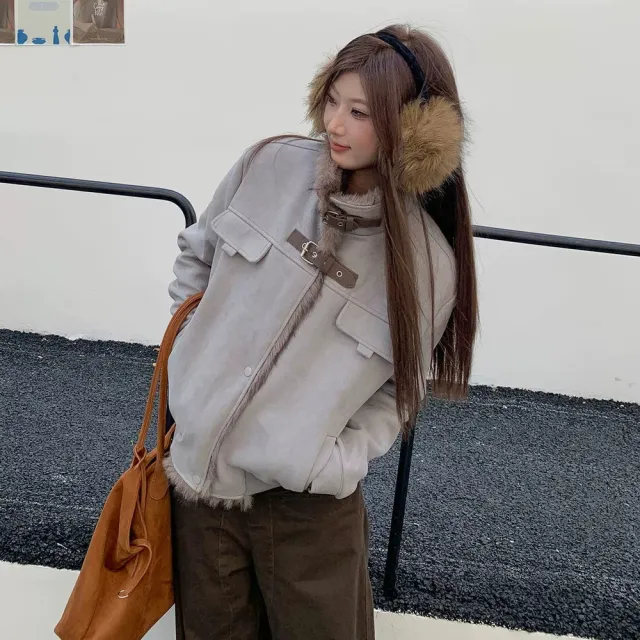 【AS 梨卡】女裝 外套 夾克 立領外套 加絨外套 保暖外套 冬天外套 毛絨外套 情侶外套 VG168