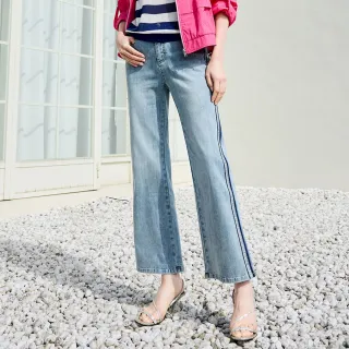 【MYVEGA 麥雪爾】高含棉兩側水鑽復古水洗九分牛仔褲-藍