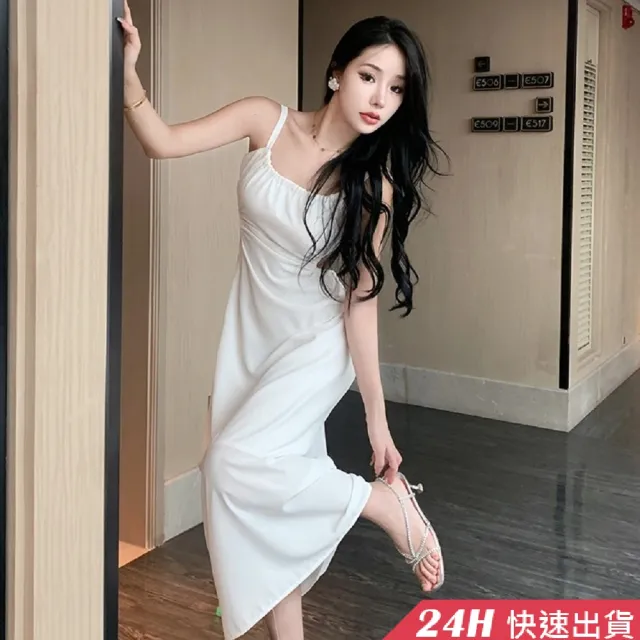 【AS 假日泳裝】女裝 連身裙 細肩帶洋裝 長裙洋裝 度假洋裝 海邊洋裝 白色洋裝 露背洋裝 C6490