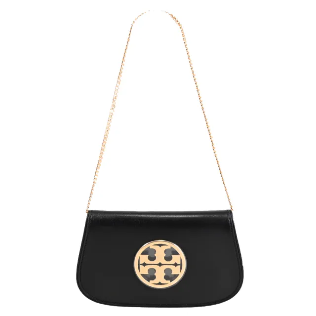 【TORY BURCH】Reva 簡約金屬雙T LOGO翻蓋單肩包晚宴包鍊包(黑)