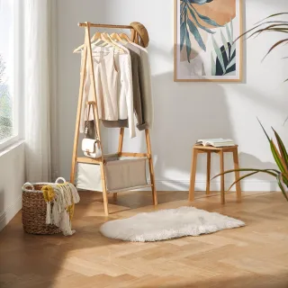 【hoi! 好好生活】林氏木業北歐經典布袋收納衣帽架 LS706-原木色