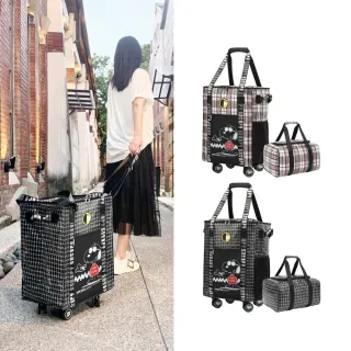 【SNOOPY 史努比】好奇隨行倉酷包(大容量 防潑水 可折疊購物行李袋 帶輪旅行袋 輪子可拆卸)