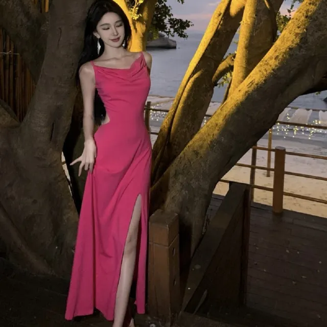 【AS 假日泳裝】洋裝 連身裙 小仙女 露背連身裙 洋裝喜宴 細肩連身裙 辣妹洋裝  收腰長洋裝   C6580