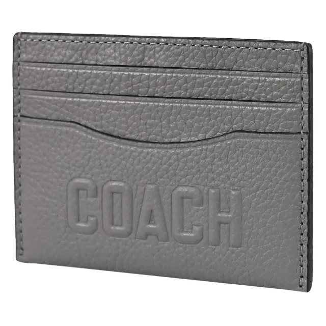 【COACH】立體LOGO荔枝紋皮革隨身名片卡夾(炭灰)