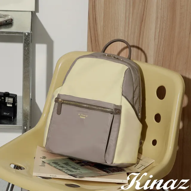 【KINAZ】分層收納輕量防潑水尼龍牛皮防盜手提後背包-灰霧奶-企鵝系列