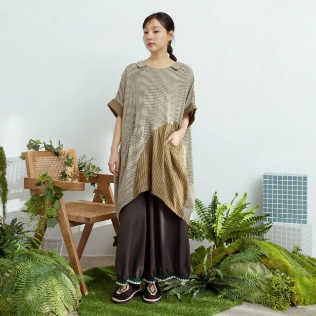 【MOSS CLUB】純棉雙層紗落肩洋裝 黑 綠(魅力商品)