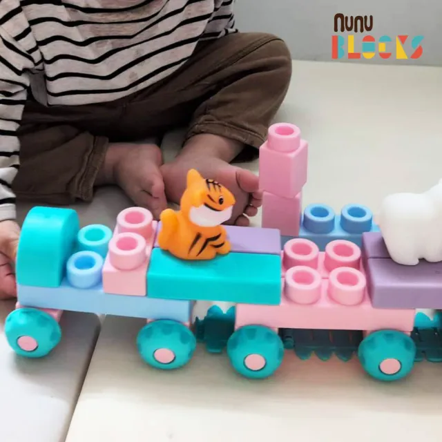 【NUNUKIDS】馬卡龍軟積木 70 pcs（袋裝）＋動物公仔 46pcs +2公仔 ｜組合款