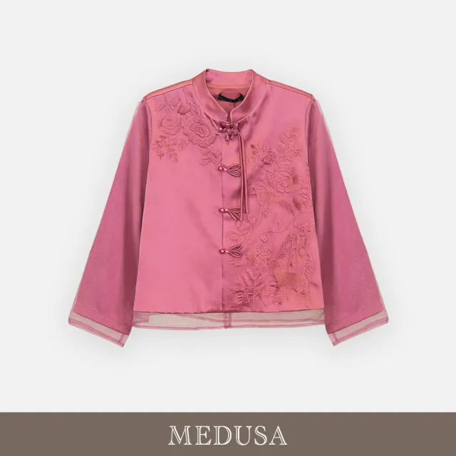 【MEDUSA 曼度莎】現貨-輕奢中式刺繡盤釦上衣（M-XL）｜女長袖上衣 女外罩外搭 中式外套（701-81101）