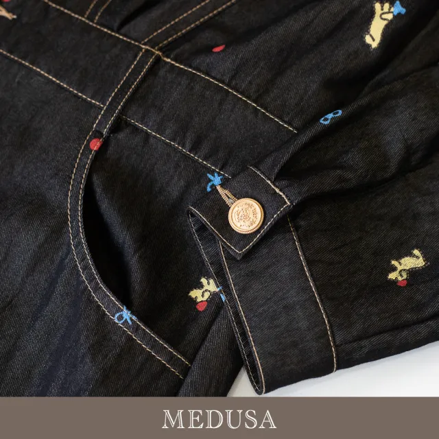 【MEDUSA 曼度莎】現貨-法式小狗刺繡牛仔長洋裝（M-XL）｜牛仔洋裝 休閒洋裝 長洋裝（701-72106）