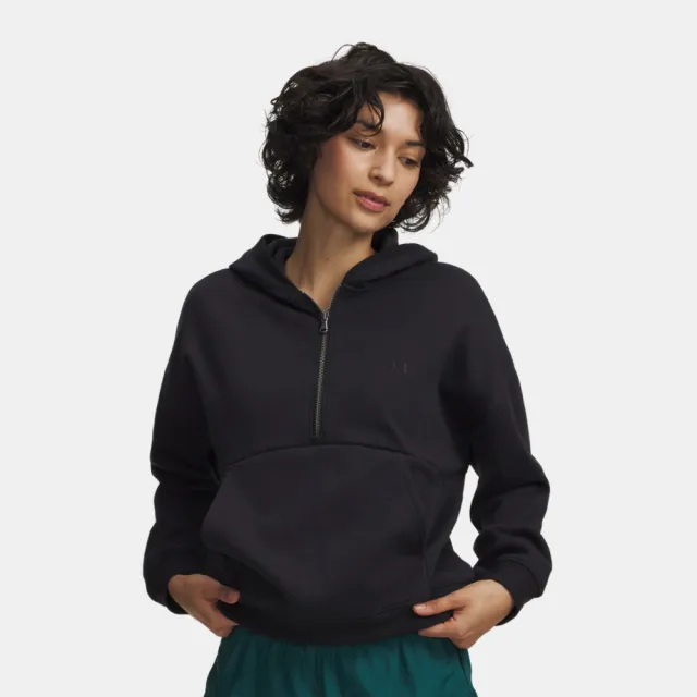 【UNDER ARMOUR】UA 女 Icon Fleece 半開襟長袖帽T_6012843-001(黑色)