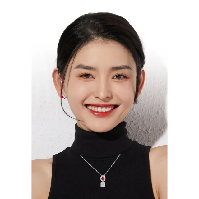【海斯珠寶】天然無燒鴿血紅寶石 18K白金鑽石耳環 吊墜 三件式可拆分耳墜 橢圓形/梨形切割 光環圍鑲設計