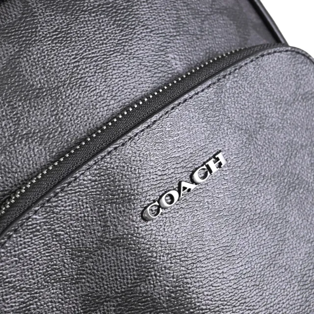 【COACH】經典LOGO印花前口袋單肩包胸口包後背包(黑灰)