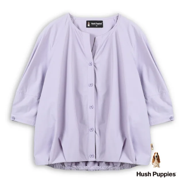 【Hush Puppies】女裝 上衣 素色刺繡小狗開襟上衣 (淺紫 / 63210102)