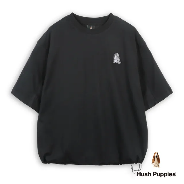 【Hush Puppies】男裝 上衣 異材質格紋漁夫帽狗寬版上衣 (黑色 / 63110102)