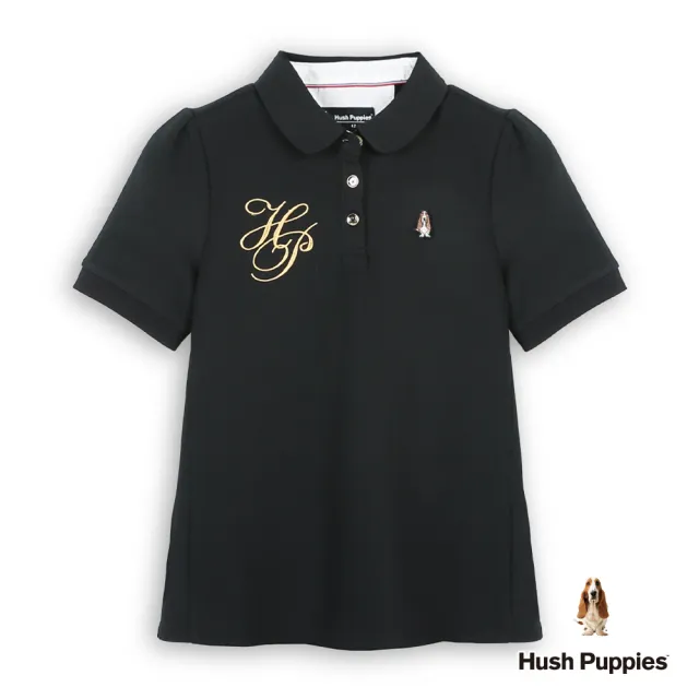 【Hush Puppies】女裝 POLO衫 HP刺繡小狗袖打摺POLO衫 (黑色 / 63201103)