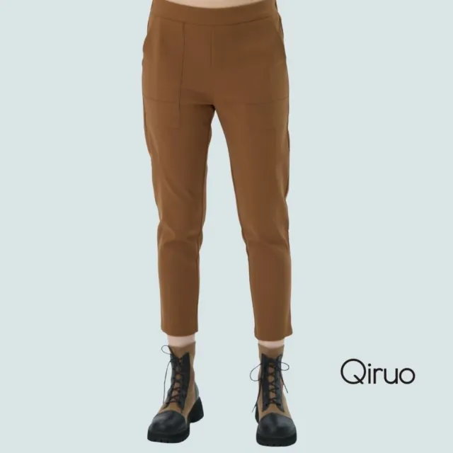 【Qiruo 奇若名品】厚棉質 合身九分褲咖啡色合身休閒褲7246C