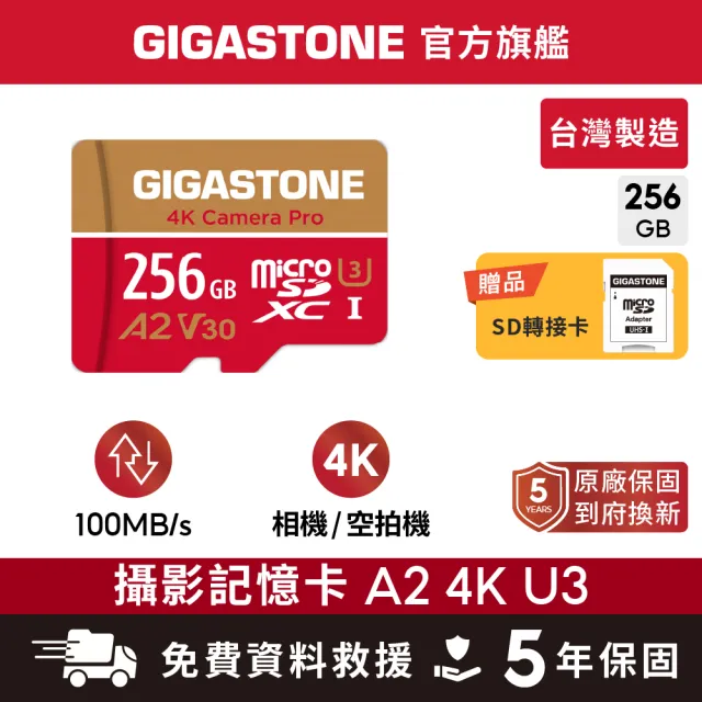 【GIGASTONE 立達】4K Camera Pro microSDXC UHS-Ⅰ U3 A2V30 256GB攝影高速記憶卡(支援GoPro/DJI)