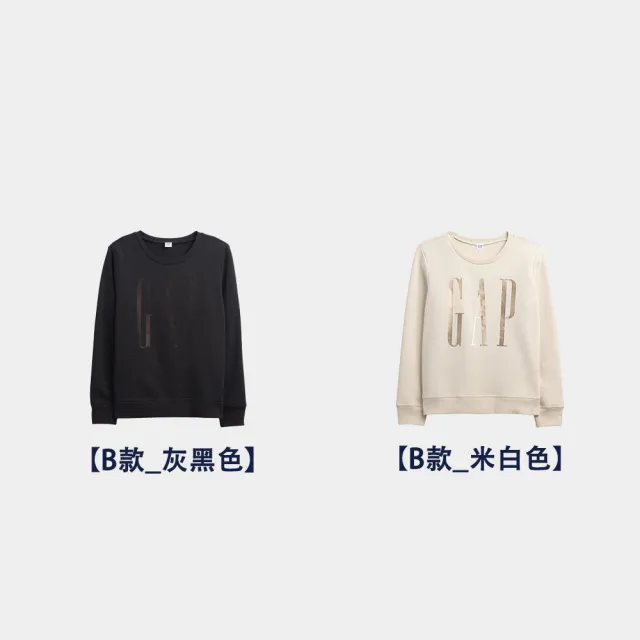 【GAP】女裝 Logo刺繡/印花刷毛圓領大學T-多色任選(800444)
