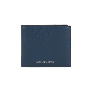 【Michael Kors】銀字Logo 荔枝皮革對開證件照短夾(海軍藍)