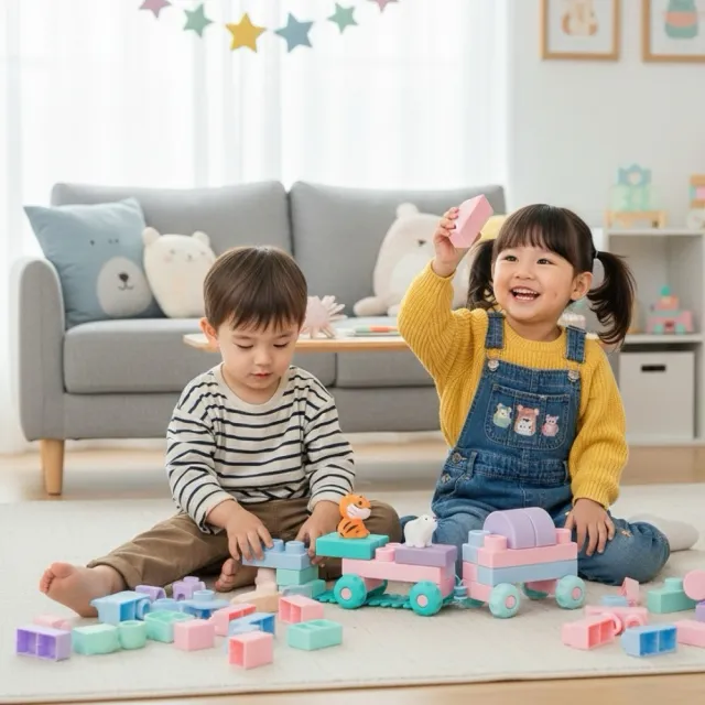 【NUNUKIDS】馬卡龍軟積木（寶寶感統）＋ 動物公仔｜46 pcs +2公仔