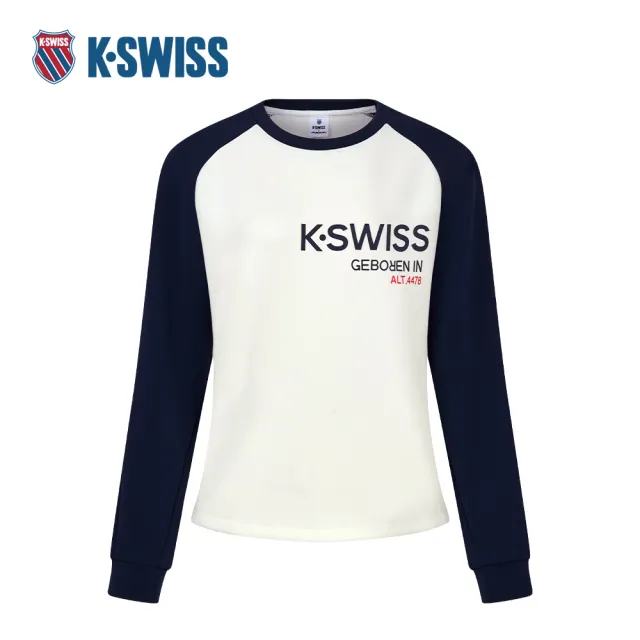 【K-SWISS】圓領長袖上衣 MANTOMANKC7632WCHT04 女上衣 女裝 芡實白色 1910803-115