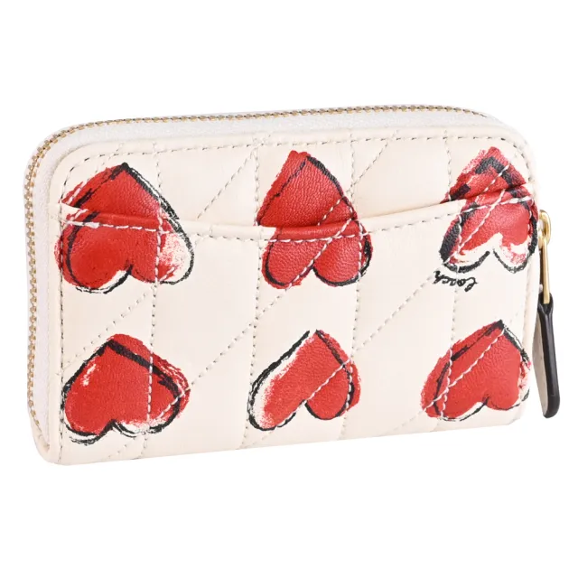 【COACH】絎縫愛心印花皮革信用卡證件名片零錢包(米白)