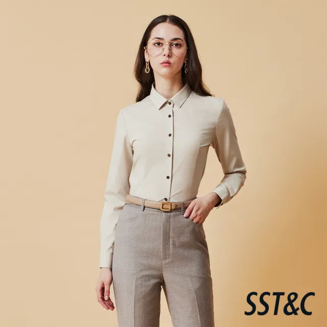 【SST&C】女裝 淺卡其素面拼撞修身版襯衫-825212052033(換季55折)