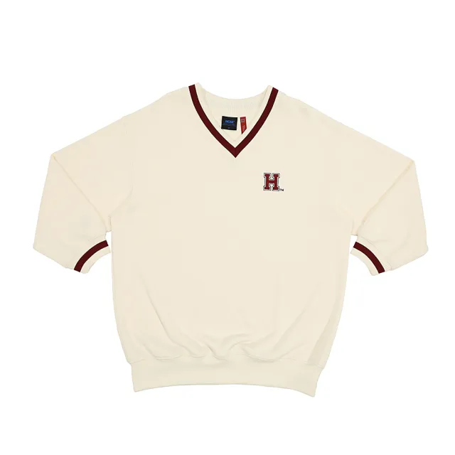 【NCAA】NCAA 長袖T恤 V領上衣 米色/深紅滾邊 女款 75521006 01 noH79
