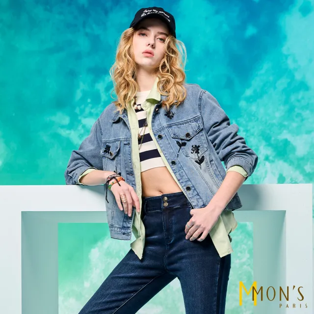 【MON’S】亮片花朵牛仔外套(直)