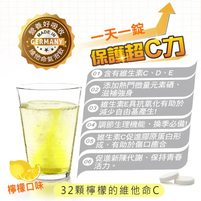 【Heilusan 好立善】C1000+硒+維生素E發泡錠 三入組(檸檬口味 保護力.B2.促進膠原蛋白形成.抗氧化)