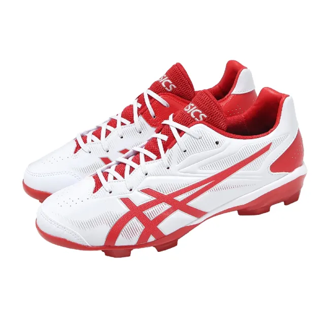 【asics 亞瑟士】棒壘球鞋 Star Shine 3 男鞋 白 紅 軟釘 皮革 抓地 1123A033101