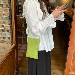 【EMMA SUE】雙11 皮革編織包 側背小包包 小包包女生 編織包 手機包 生日禮物 女生包包 斜背包  