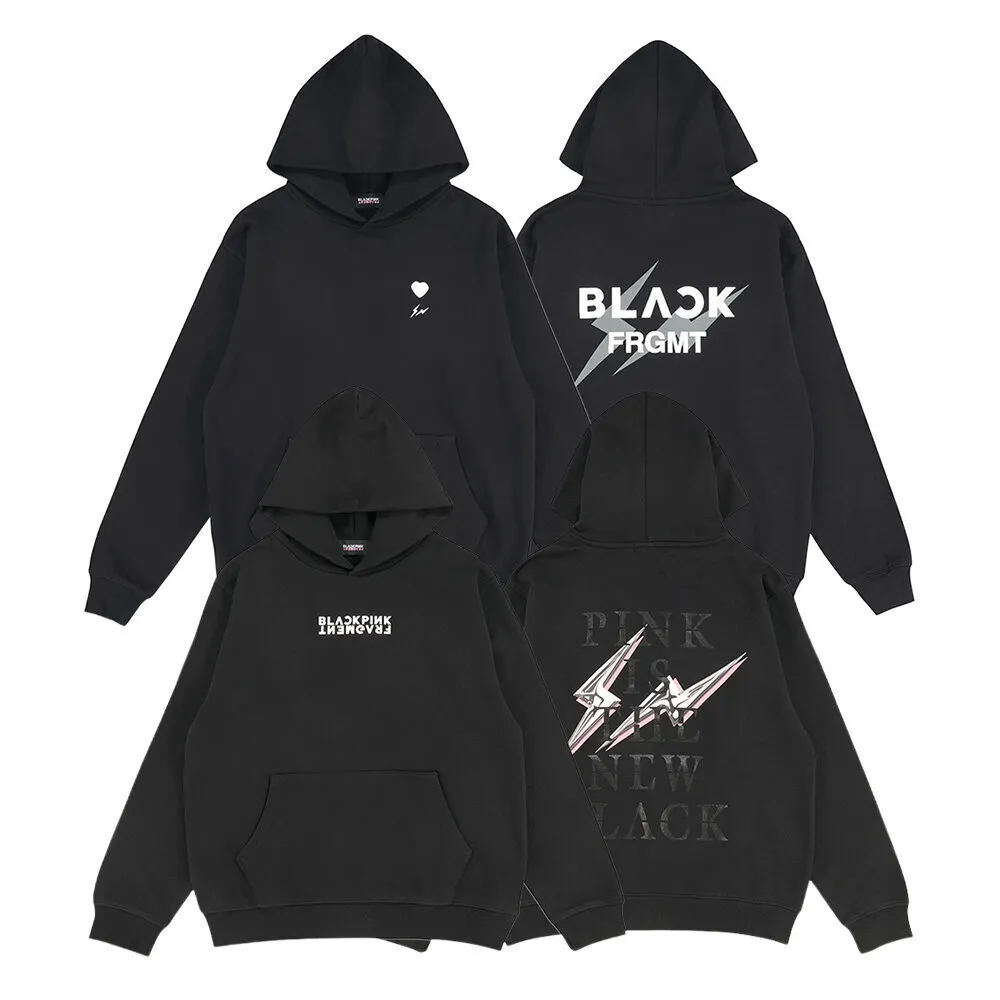 Blackpink x Fragment 藤原浩小愛心閃電Logo / 胸前字樣黑帽T ANBP-06