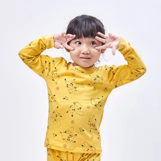 【ONEDER 旺達】寶可夢 純棉長袖套裝 皮卡丘Pikachu 長袖睡衣 長袖家居套裝(兒童睡衣/100%棉質/正版授權)