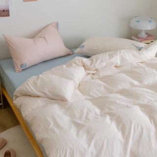 【翔仔居家】100%純棉 華爾紗 薄被套床包組4件組-海鹽x莓果芝士(單人/純棉床包/單人床包/床包被套)