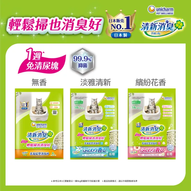 【Unicharm Pet 清新消臭】消臭抗菌貓砂3.8L-4L(沸石砂/紙砂/針葉砂/消臭大師/雙層貓砂)