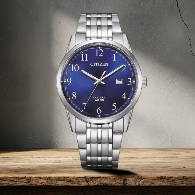 【CITIZEN 星辰】大三針 時尚腕錶 男錶 手錶-BI5008-51L-藍色39mm