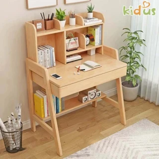 【kidus】80公分實木兒童成長書桌升降書桌 單抽屜 附書架  OT8080Y(書桌椅 升降桌椅 成長桌椅 兒童桌椅)