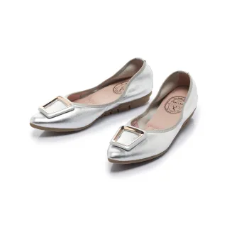 【FAIR LADY】我的旅行日記 質感方釦尖頭平底娃娃鞋(銀箔/502920 女鞋)