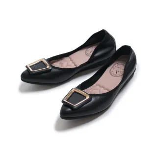 【FAIR LADY】我的旅行日記 質感方釦尖頭平底娃娃鞋(黑/502920 女鞋)