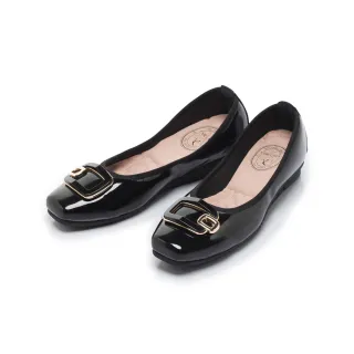 【FAIR LADY】我的旅行日記 精緻方釦軟漆皮增高平底鞋(漆黑/503042 女鞋)