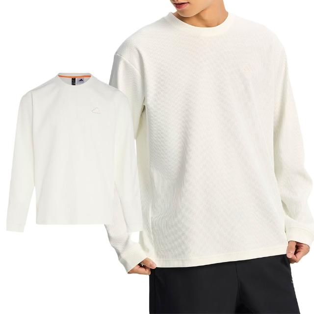 【adidas 愛迪達】TH Waffle Crew 男款 白色 運動 休閒 圓領 上衣 長袖 KR2541